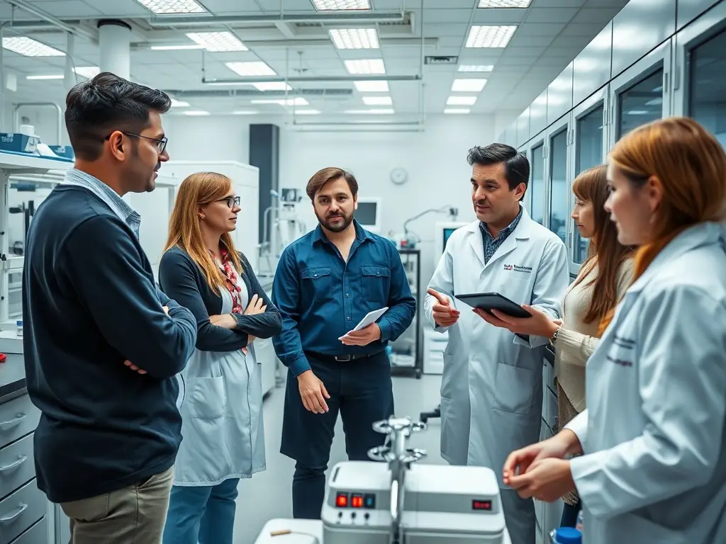 A diverse group of researchers working on a quantum computing project, showcasing the collaborative nature of scientific discovery and technological innovation.